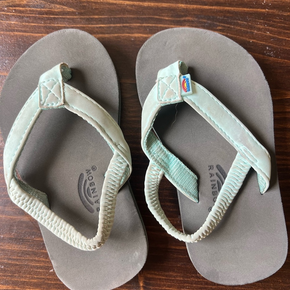 Rainbow Kids Flip Flops - Light Green and Brown